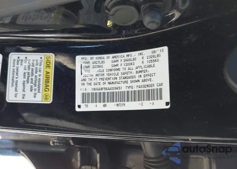 2010 Acura Tl 3.7 from USA, damaged, VIN 19UUA9F56AA009451